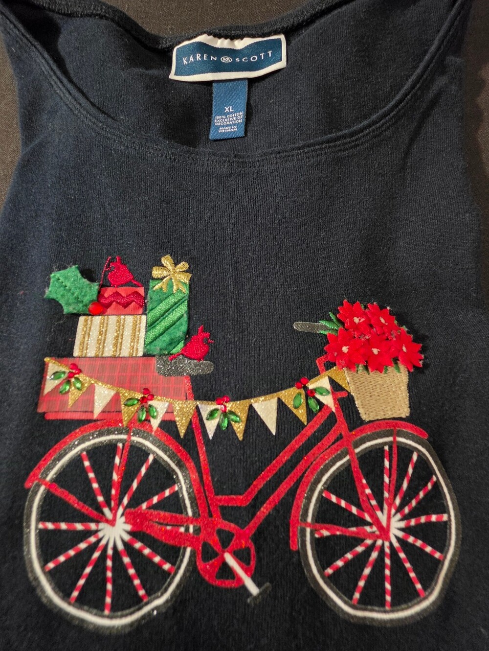 Karen Scott Black Cotton Holiday Top with Blue Size and Brand Tags